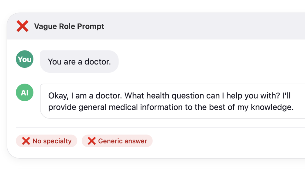 Bad vague doctor role ChatGPT prompt example with generic low-quality AI response